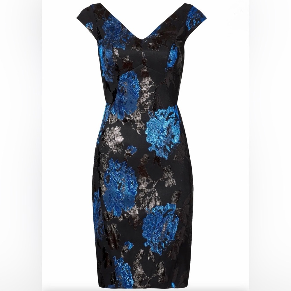 Yoana Baraschi Slim Black & Blue Sheath Midi SZ 6/8 LIKE NEW Original Cost $458